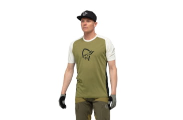 Image of Norrona Fjr Wool T-Shirt - Mens, Olive Drab/Caviar, Large, 7042698425584