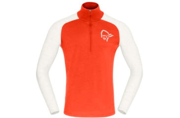 Image of Norrona PureUll Norrona Zip Neck Shirt - Mens, Arednalin Red/Snowdrop, Medium, 5270-21 5643 M