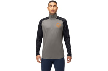 Image of Norrona PureUll Norrona Zip Neck Shirt - Mens, Castor Grey/Caviar Black Melange, 2XL, 5270-21 8704 XXL