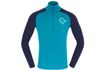 Image of Norrona PureUll Norrona Zip Neck Shirt - Mens, Hawaiian Surf/Indigo Night, Large, 5270-21 6609 L