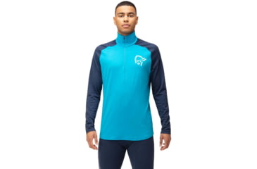 Image of Norrona PureUll Norrona Zip Neck Shirt - Mens, Hawaiian Surf/Indigo Night, Large, 5270-21 6609 L