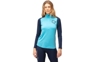 Image of Norrona PureUll Norrona Zip Neck Shirt - Womens, Aquarius/Indigo Night, Extra Large, 5271-21 2374 XL