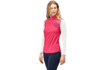 Image of Norrona PureUll Norrona Zip Neck Shirt - Womens, Honeysuckle/Snowdrop, Extra Small, 5271-21 5558 XS