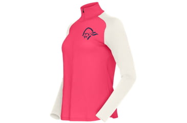 Image of Norrona PureUll Norrona Zip Neck Shirt - Womens, Honeysuckle/Snowdrop, Extra Small, 5271-21 5558 XS