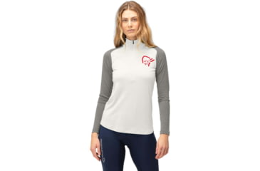 Image of Norrona PureUll Norrona Zip Neck Shirt - Womens, Snowdrop/Castor Grey, Medium, 5271-21 9942 M
