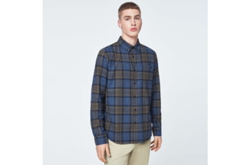 Image of Oakley Checked Woven Long Sleeve Shirt 1 - Mens, Blue Hthr -Olive Check, 2XL, FOA400535-9DA-XXL