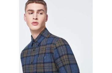 Image of Oakley Checked Woven Long Sleeve Shirt 1 - Mens, Blue Hthr -Olive Check, 2XL, FOA400535-9DA-XXL