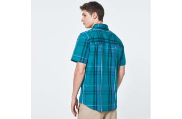 Image of Oakley Checked Woven Short Sleeve Shirt - Mens, Green Check, Extra Small, FOA400030-97N-XS