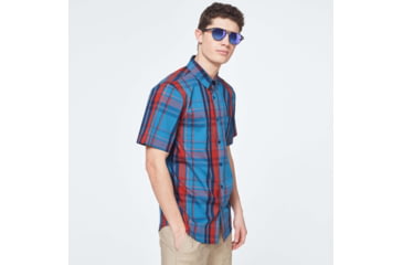 Image of Oakley Checked Woven Short Sleeve Shirt - Mens, Orange Check, Extra Small, FOA400030-97E-XS