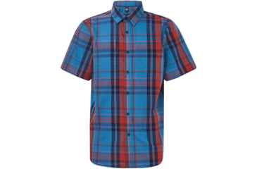 Image of Oakley Checked Woven Short Sleeve Shirt - Mens, Orange Check, Extra Small, FOA400030-97E-XS