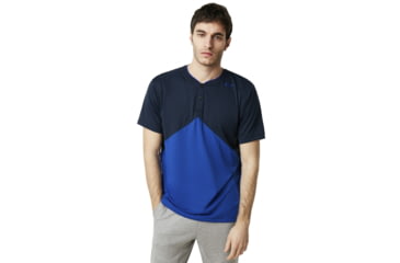Image of Oakley SI Enhance Slant Short Sleeve Henley 9.0 - Mens, Fathom, Medium, 457723-6AC-M