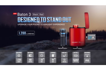 Image of Olight Baton 3 Premium Edition 1200 Lumens LED EDC Flashlight with Wireless Charging Case