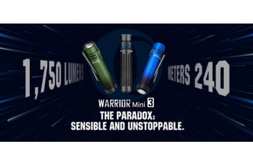 Image of Olight Warrior Mini 3 LED Rechargeable EDC Flashlight, 1750 Lumen, Black, FL-OL-WARMINI3-BK
