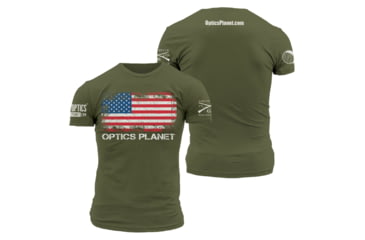 Image of OpticsPlanet Exclusive Grunt Style American Flag T-Shirt Mens, Military Green, Extra Large, 3001-Military Green-XL