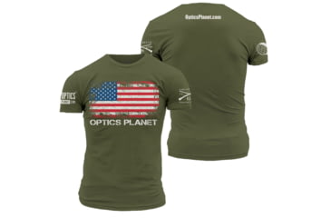 Image of OpticsPlanet Exclusive Grunt Style American Flag T-Shirt Mens, Military Green, Small, 3001-Military Green-S