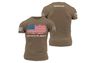 Image of OpticsPlanet Exclusive Grunt Style American Flag T-Shirt Mens, Tan, Large, Tan-499-Tan-L