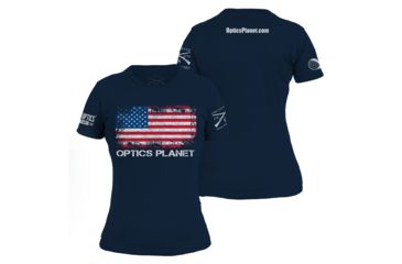 Image of OpticsPlanet Exclusive Grunt Style American Flag T-Shirt Womens, Navy, Small, 3900-Navy-S