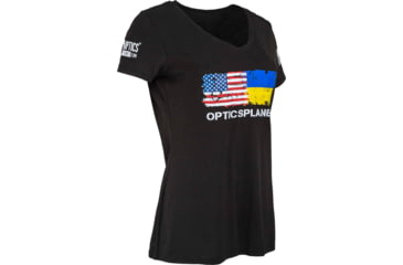 Image of OpticsPlanet Ukraine/US Flag Short Sleeve T-Shirt - Women's, Small, Black, OP-UKRAINE-US-T-Shirt-Black-Small-Women's-Black-Small-Women's