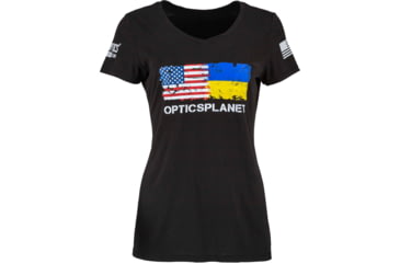 Image of OpticsPlanet Ukraine/US Flag Short Sleeve T-Shirt - Women's, Large, Black, OP-UKRAINE-US-T-Shirt-Black-Large-Women's-Black-Large-Women's