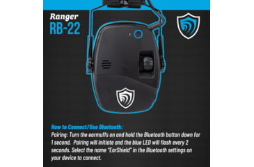 Image of Otis Technology EarShield Ranger Bluetooth Earmuffs, 22dB, Black, 22dB NRR, FG-ES22B-BK