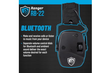 Image of Otis Technology EarShield Ranger Bluetooth Earmuffs, 22dB, Black, 22dB NRR, FG-ES22B-BK