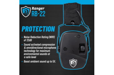 Image of Otis Technology EarShield Ranger Bluetooth Earmuffs, 22dB, Black, 22dB NRR, FG-ES22B-BK