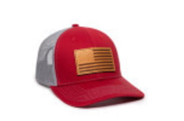 Image of Outdoor Cap USA Leather Patch Flag Logo Mid Crown Meshback Cap, Cardinal/Grey, USA771-CG