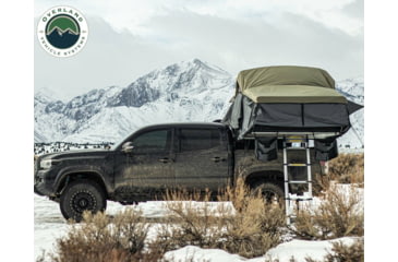 Image of Overland Vehicle Systems Nomadic Extended Roof Top Tent w/ Green Rain Fly and Black Cover - 3+ Person, 4 Season, Dark Gray/Green, 18139936