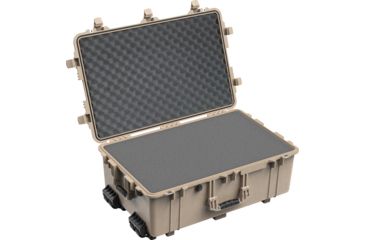 Image of Pelican 1650 Large Crushproof Wheeled Dry Case, 30.75x20.5x11.6in, Desert Tan, w/ Foam, 1650-020-190