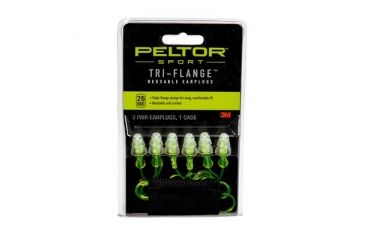 Image of Peltor Sport Tri-Flange Corded Reusable Earplugs, 3PairPack Neon Yellow 97317-10C