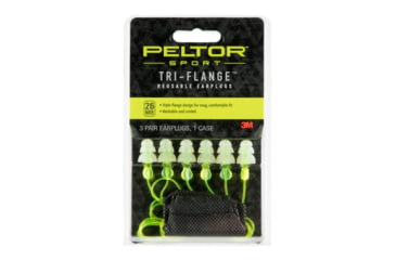 Image of PELTOR Sport Tri-Flange Corded Reusable Earplugs Neon Yellow 3 pair/pk, 97317-7DC