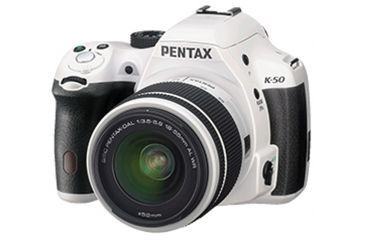 Image of Pentax K-50  DSLR Camera with 18-55mm f-3.5-5.6 and 50-200mm f-4-5.6 Lenses, White 10950