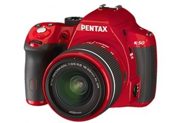 Image of Pentax K-50  DSLR Camera with 18-55mm f-3.5-5.6 and 50-200mm f-4-5.6 Lenses, Red 10997