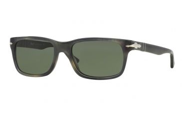 Image of Persol PO3048S Sunglasses 101731-55 - Stripped Grey Havana Frame, Green Lenses