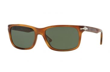Image of Persol PO3048S Sunglasses 101831-55 - Stripped Light Havana Frame, Green Lenses