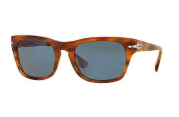 Image of Persol PO3072S Sunglasses 960/56-54 - Striped Brown Frame, Blue Lenses