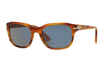 Image of Persol PO3112S Sunglasses 960/56-53 - Striped Brown Frame, Light Blue Lenses