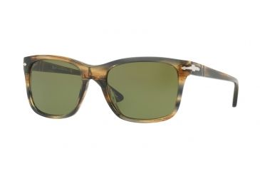 Image of Persol PO3135S Sunglasses 10494E-55 - Stripped Brown/Grey Frame, Light Green Lenses