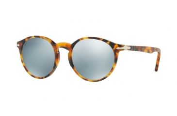 Image of Persol PO3171S Sunglasses 105230-49 - Madreterra Frame, Light Green Mirror Silver Lenses