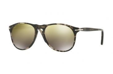 Image of Persol PO9649S Sunglasses 1063O3-55 - Spotted Grey Black Frame, Light Brown Mirror Gold Lenses