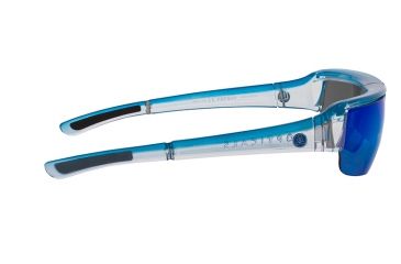 Image of Popticals PopGun Sunglasses, Blue/Clear Crystal Gloss Frame, Gray/Blue Mirror Lens, Polarized, 030010-BFUN