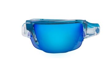 Image of Popticals PopGun Sunglasses, Blue/Clear Crystal Gloss Frame, Gray/Blue Mirror Lens, Polarized, 030010-BFUN