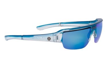 Image of Popticals PopGun Sunglasses, Blue/Clear Crystal Gloss Frame, Gray/Blue Mirror Lens, Polarized, 030010-BFUN