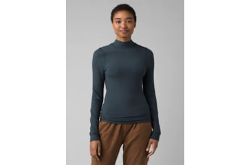Image of prAna Foundation Rib Mock Neck - Women's, Small, Grey Blue Heather, 1967251-400-S