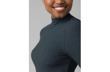 Image of prAna Foundation Rib Mock Neck - Women's, Small, Grey Blue Heather, 1967251-400-S