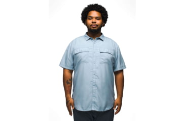 Image of prAna Lost Sol Short Sleeve Shirt Slim Fit - Mens, Chambray Heather, XXL, 1972351-401-SL-XXL