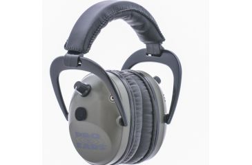 Image of Pro Ears Pro Tac Plus Gold Low Profile NRR 26 Over The Head Earmuffs, Green w/ Lithium Batteries
