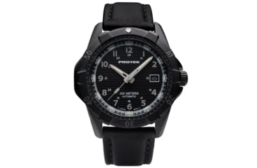 Image of ProTek Model PT2202 Steel Dive Analog Watch, 42mm Case Diameter, Black PVD Steel Bezel, Italian Leather Strap, PT2202