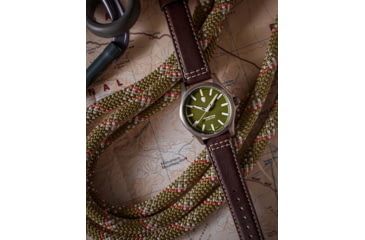Image of ProTek Titanium Field Watch, Titanium Case/Green Dial/Dark Brown Strap, One Size, PT3005
