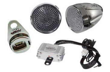 Image of Pyle Motorcyle Mount Amplified 300W Stereo Sound System with Dual Handlebar Speakers, Silver PLMCA60